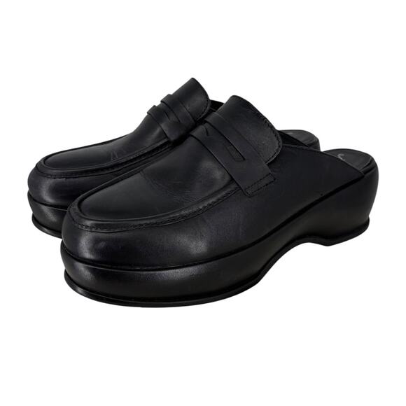 Free People Winston Platform Loafer Slides Mules Size 8.5 Black Leather Boho - Picture 1 of 12